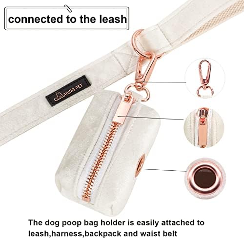 ARING PET Velvet Dog Waste Bag Holder, White Doggy Poop Bags Dispenser Attach to Any Leashes, Portable Washable Pet Waste Pouch Dispenser with Metal Zipper