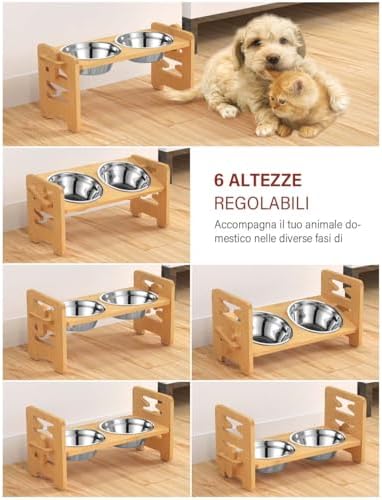 Vantic Elevated Dog Bowls with Mat, Adjustable Bowl Stand Small, Natural