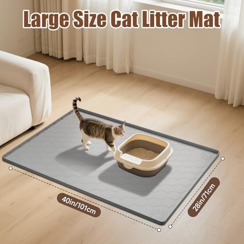 Cat Mat for Litter Box, 40" X 28" Large Silicone Cat Litter Trapping Mat