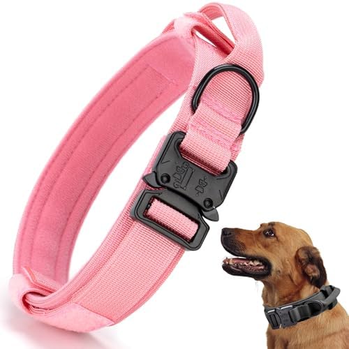 Tactical Dog Collar, Adjustable Military Training Nylon Collar,Light Pink M