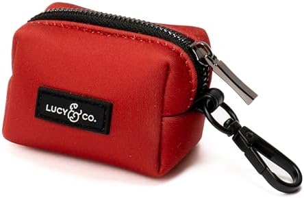 Lucy & Co. Cherry Red Dog Poop Bag Holder and Dispenser, Clips to Leash, Water-Repellent Neoprene, Includes Refill Roll