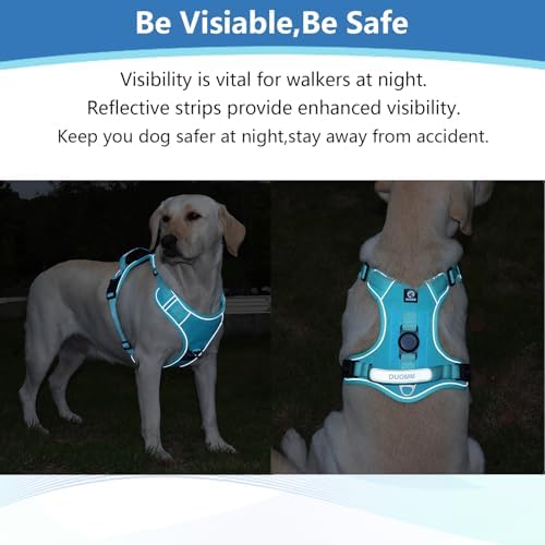 Dog Harness, Upgraded Escape Proof Adjustable Vest Puppy Outdoor Walking, Soft Breathable Jacket with Reflective Strips for Dark Night 559 (Blue, L)