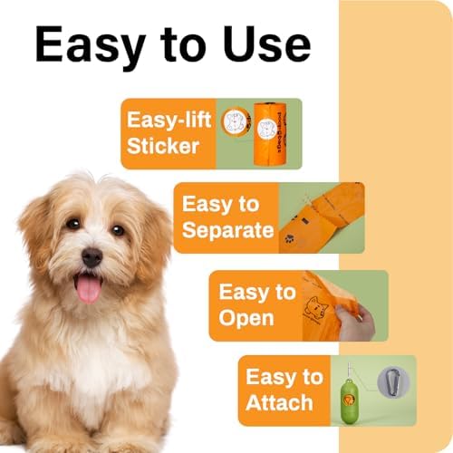 Dog Poop Bags Rolls With Dispenser, Strong and Leak-proof Waste Bags for Pets, Floral Scented, 420 Count (28 Packs of 15), 13 Inch x 9 Inch (Orange)