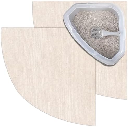 Tinideya 2 Pcs Corner Cat Litter Mat Waterproof Litter Box Mat, Beige White