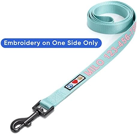 Pawtitas Personalized 6 ft Teal Dog Leash XXS/Cat Custom Name and Phone Embroidery Strong Nylon Leash for Small Breeds