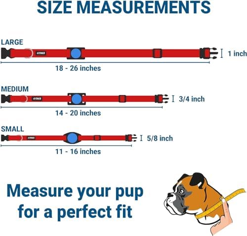 GoTags Personalized Dog Collar with Custom Engraved Holder for AirTag, Adjustable Dog Collar Pet ID Tag, Silent, No Noise Dog Tag for Large Medium or Small Dogs (Red, Medium)