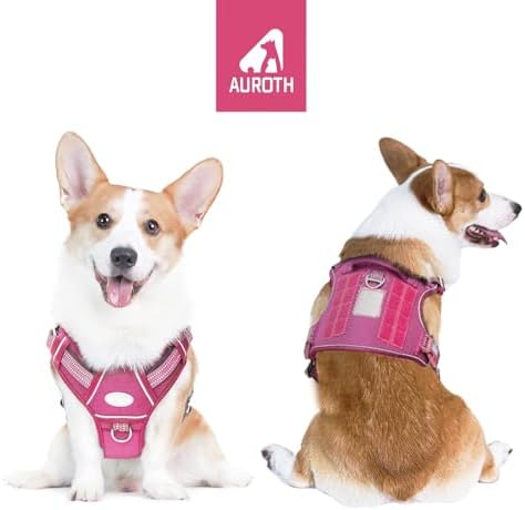 Auroth Tactical Dog Harness for Large Dogs No Pull Adjustable Pet Harness Reflective K9 Working Training Easy Control Pet Vest Military Service Dog Harnesses Rose Red M