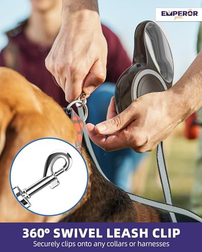 Emperor Pets Retractable Dog Leash, 16 ft, Up to 110lbs, Gray -GY16