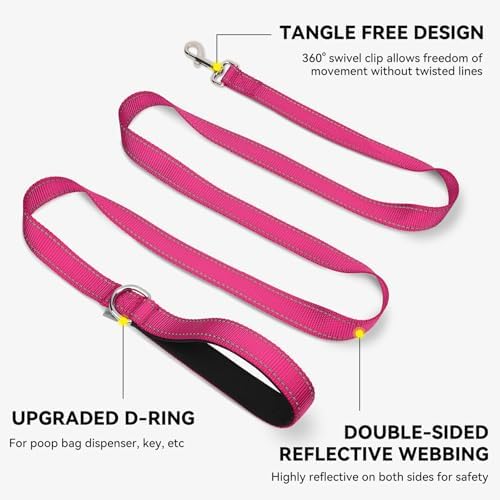 Joytale Reflective Dog Leash for Medium & Large Dogs, 5 FT x 1", Hotpink