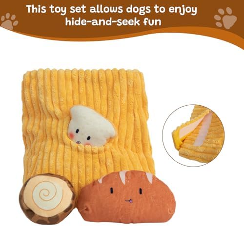 Hollypet Squeaky Hide and Seek Dog Toys for Small and Medium Dogs, Bread