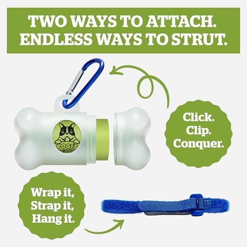 Pogi's Dog Poop Bag Dispenser with Metal Carabiner Clip - Includes 15 Pogi's Poop Bags for Dogs (Pack of 3)
