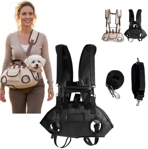 Pawzie Purse Dog Carrier, Breathable Crossbody Pet Sling Bag for Dogs & Cats, Convertible Backpack Shoulder Bag for Travel, Hands-Free Carrier with Safety Leash Clip & Storage Pocket (Black, Small)