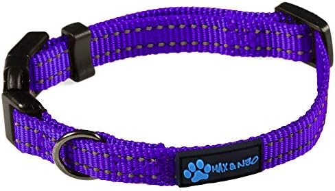 Max and Neo NEO Nylon Buckle Reflective Dog Collar - We Donate a Collar to a Dog Rescue for Every Collar Sold (X-Small, Purple)