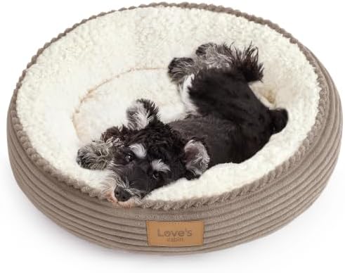 Love's cabin Round Donut Cat and Dog Cushion Bed, 24in Pet Bed for Small or Medium Dogs, Anti-Slip & Water-Resistant Bottom, Soft Durable Fabric Pet Beds, Washable Calming Cat Bed Khaki