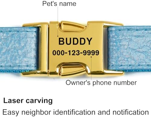 Glare Blue Personalized Dog Collars Leather and Nylon Thicken Design
