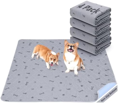 Washable Pee Pads for Dogs, 4 Pack Waterproof Puppy Pads, 24x36, Gray