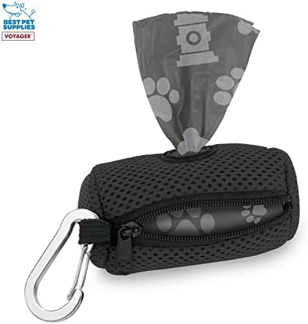 Best Pet Supplies Dog Poop Bag Holder Leash Attachment with Reusable Dispenser for Travel, Walking, Park, and Outdoor Use, Durable with Clip-On - Black, Mesh Dispenser w/15 Bags