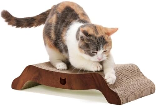 Necoichi Cardboard Cat Scratcher Bed for Indoor Cats - Cat Scratching Board, Horizontal Cat Scratch Pad Lounger with Reversible Usability and Extra Comfort for Lounge, Curved (17" Medium, Dark Cherry)