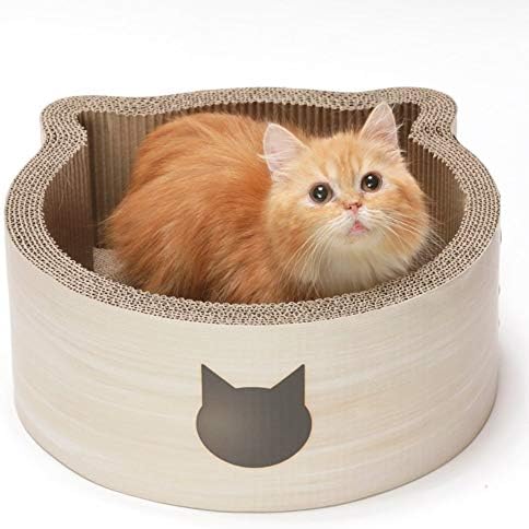 Necoichi Cat-Headed Scratcher Bed (Birch, Regular) | Cardboard Cat Scratcher Bowls for Indoor Cats - Cat Scratching Board, Cat Scratch Pad Reversible Usability and Extra Comfort for Lounge