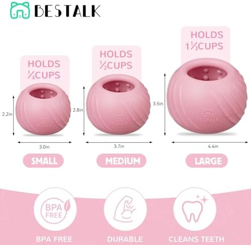 Long-Lasting Dog Lick Toy, Wobbly Dog Enrichment Lick Bowl to Keep Dogs Busy, Interactive Stuffable Dog Treat Feeder for Boredom, Silicone Treat Dispensing Chew Toy(Pink,L)