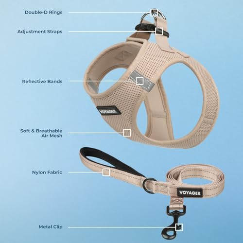 Best Pet Supplies Voyager Step-in Air All Weather Mesh Harness and Reflective Dog 5ft Leash Combo with Neoprene Handle, for Small, Medium and Large Breed Puppies - Khaki, XL