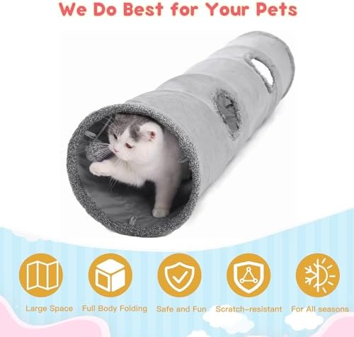 Cat Tunnels for Indoor Cats 51 Inch Collapsible Play Tube Peek Holes Toys