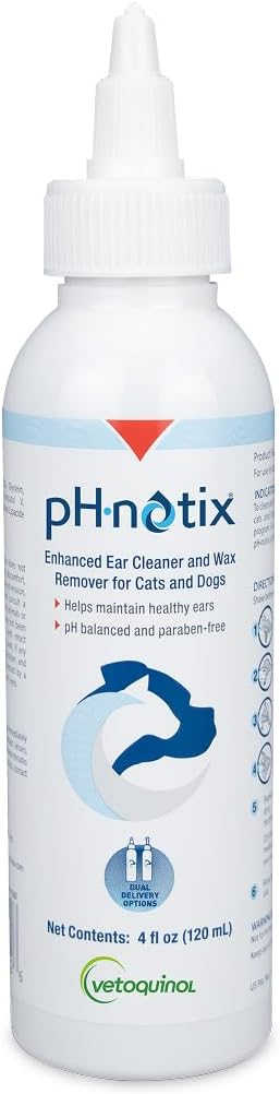 Vetoquinol PH•notix Advanced Ear Cleaner & Wax Remover - Liquid Ear Cleaning Support for Dogs & Cats - Supports Healthy Canals - Fast-Acting & No-Rinse Formula - pH Balanced & Paraben-Free - 4 fl oz