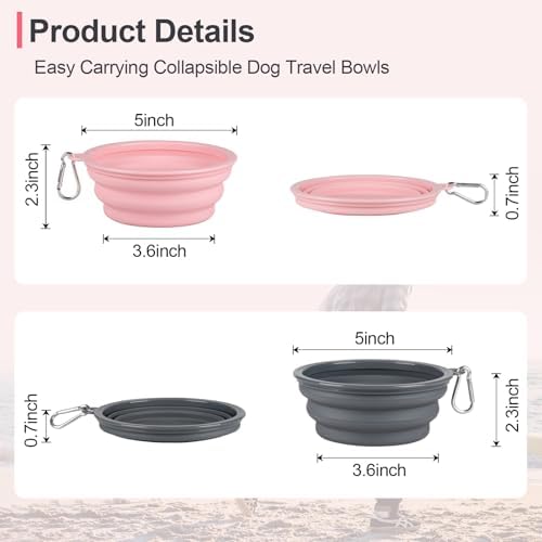 Kytely Collapsible Dog Bowls for Travel, 2Pack Dog Portable Water Bowl, Foldable Pet Food Bowl with Clasp, Pet Cat Feeding Cup Dish for Traveling, Walking, Hiking