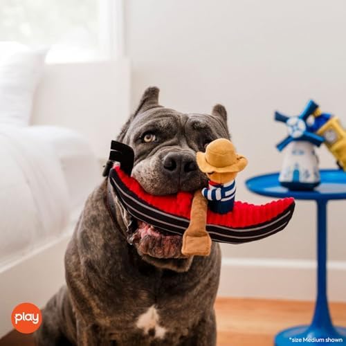 P.L.A.Y. PET LIFESTYLE AND YOU P.L.A.Y. Cute Plush Dog Toys - Totally Touristy Landmark Themed Durable Squeaker Chew Toy, Great for Puppies Dogs - Machine Washable (Venice Gondola, Medium)
