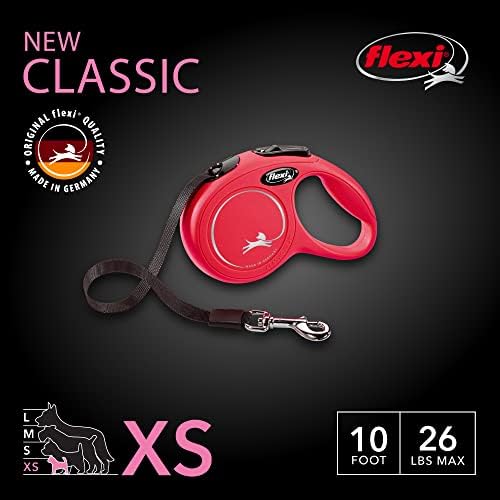 FLEXI® Classic XS Tape Retractable Dog Leash, 3-Finger Grip, 10 ft - Red