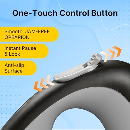 10Ft Retractable Dog Leash with Auto-Locking Function, 360°Tangle-Free Retraction and Ergonomic Lightweight Handle for Small Dogs Up to 60Lbs