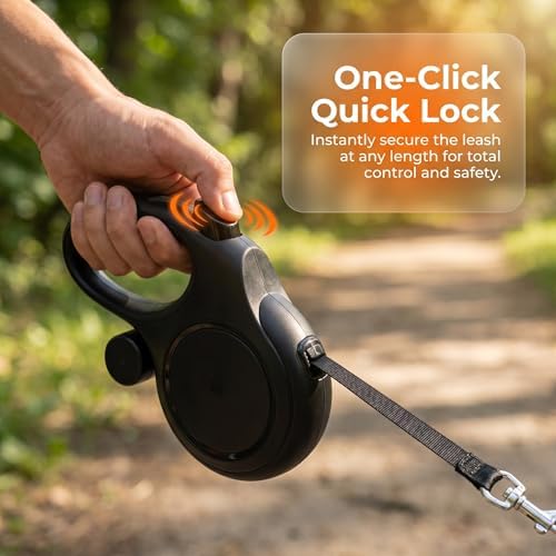16ft Retractable Dog Leash for Medium Dogs up to 66 lbs, Black