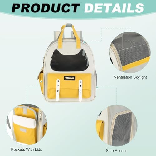 Cat Pet Backpack Carrier Yellow 12"x8"x14" Travel Bag
