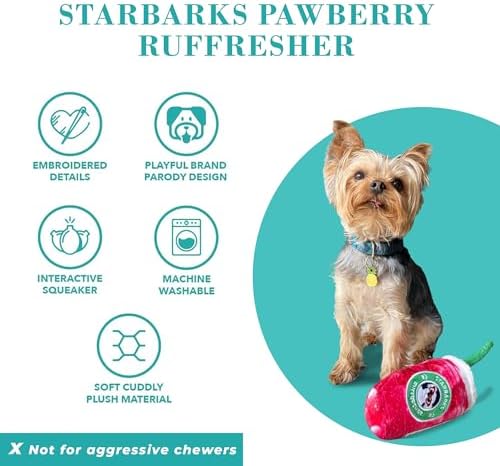 Haute Diggity Dog Starbarks Pawberry Ruffresher Plush Dog Toy, Drink Parody