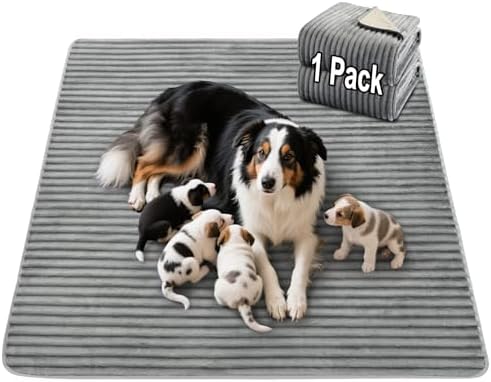 FunFurry Flannel Washable Pee Pad for Dogs - 1 Pack Reusable Dog Pee Pads Extra Large, Fast Absorb Pet Playpen Mat with Non-Slip Back, Waterproof Puppy Training Pad. (Light Grey, 72" X 72")