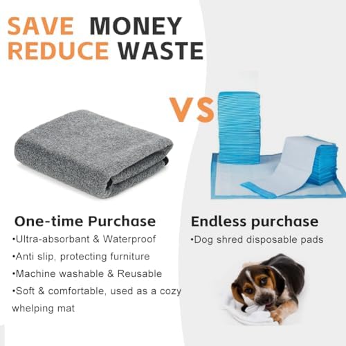 Washable Pee Pads for Dogs, Extra Large Reusable Dog Pee Pad, Waterproof Pet Mat, Dog Playpen Mats for Puppy Training Whelping Playpen Pads, Grey, 36x36 inch