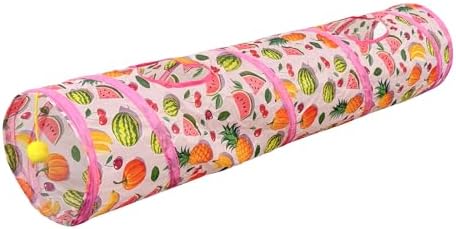 Andiker Cat Tunnel for Indoor Cats, 45" Long Rainbow Collapsible Kitten Tube with a Fun Ball and 2 Holes Cat Play Tunnel, Rabbit Tunnel for Kittens Exercising Hiding Training and Running (Pink)