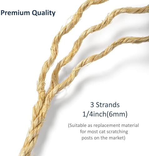 WePet Cat Natural Sisal Rope for Scratching Post Tree Replacement, Hemp Rope for Repairing, Recovering or DIY Scratcher, Natural Color, 180FT