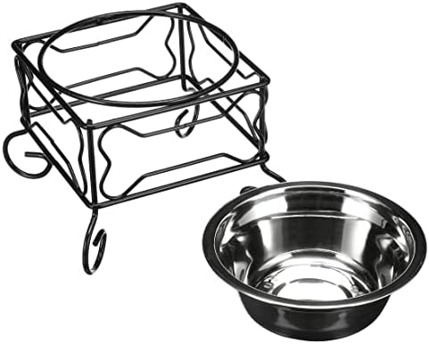 YML Elevated Stainless Steel Dog & Cat Bowl with Black Wrought Iron Stand, 5-Inch (2.5 Cups)