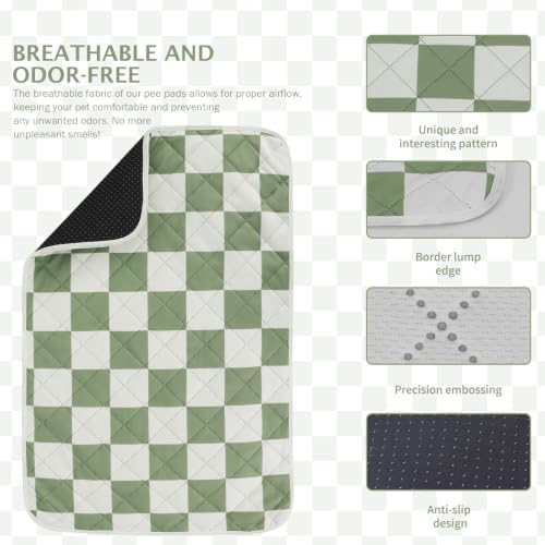 IEUUMLER Washable Pee Pads for Dogs, 2 Pack Non-Slip & Waterproof Pack Whelping Pad, Reusable Puppy Potty Training Pad with Fast Absorbent for Playpen EU007 (Green&White, 36"X24"-2pcs)