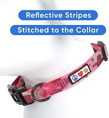 Pawtitas Reflective Dog Collar for Large Dogs – Adjustable Nylon Collar with Quick-Release Buckle | Fits Neck 16–26 in | Night Safety Training Collar | L | Camouflage Pink
