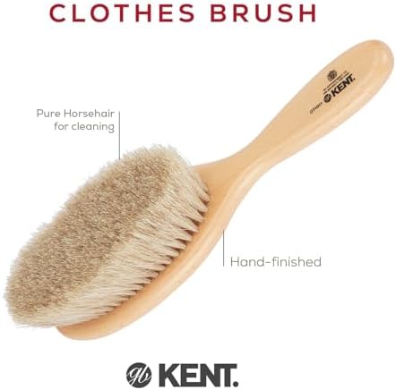 KENT OTHH1 Clothes Brush, 100% Natural Pure Horsehair in Japanese Style Lint Remover for Delicate Cashmere, Wool, and Silk to Keep Fabrics Free from Fibres, Fluff. Luxury Beechwood. Made in England