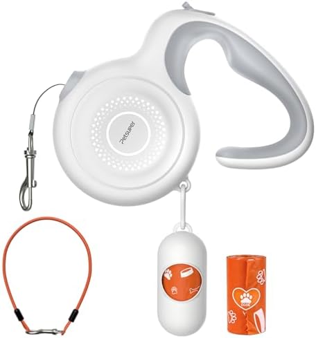 16Ft Retractable Dog Leash with Chew-Proof Steel Cable, 360° Tangle-Free, Built-in Poop Bag Dispenser, Ergonomic Comfort Grip Handle for Medium Large Dogs Up to 130lbs