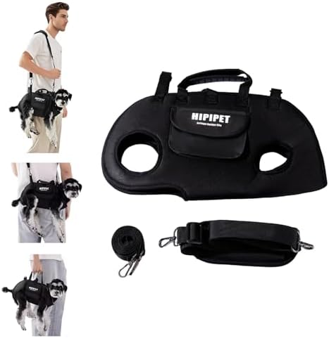 PETCUTE 4-in-1 Dog Carrier Sling,Adjustable Puppy Carriers with Storage Pocket, Hand-Free Dog Sling Carrier for Carry Small Dogs and Cats,Legs Out Pet Travel Safety Harness,Black,L