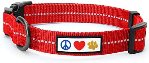 Pawtitas Recycled Dog Collar with Reflective Stitched Puppy Collar Made from Plastic Bottles Collected from Oceans Medium Red Chili