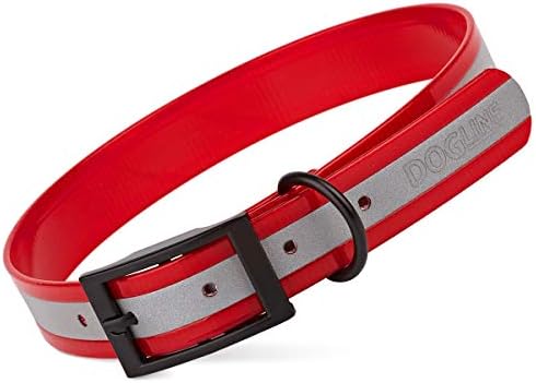 Dogline Biothane Translucent Reflective Waterproof Dog Collar Strong Coated Nylon Webbing with Black Hardware Odor- Proof for Easy Care Clean Fits Small Medium or Large Dogs - Red 1" W x 22"-25" L