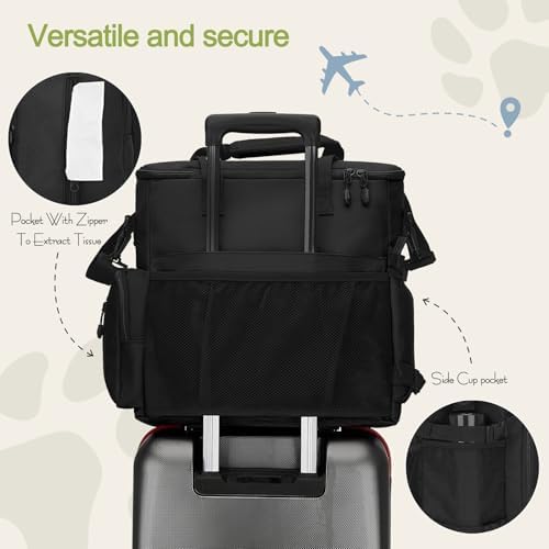 LARIPOP Dog Travel Bag Airline Friendly for Small Medium Large Dogs, Pet Travel Organizer with Collapsible Bowls Food Containers Mat, Waterproof Portable Tote for Dog Outdoor Travel