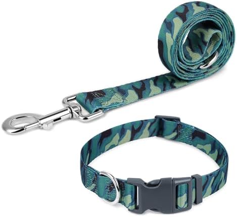 Print Patterned Dog Collar Leash Set for Medium Dogs