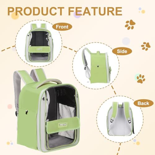 Pet Backpack Carrier, Portable and Ventilated, Oxford Cloth, Dogs Cats and Small Animals Travel Bag 13", (Green, 1 Pcs), Intended for Hiking/Camping/Traveling