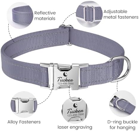 Silent Dog Collar Personalized with Name Phone Number Laser Engraved